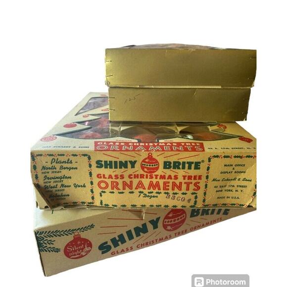 Vintage Shiny Brite Ornaments Red With Original Box - Picture 3 of 9